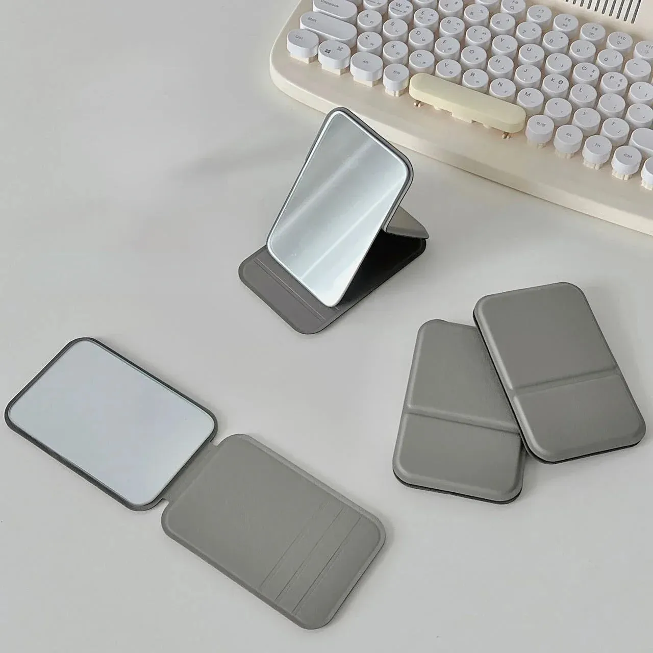 Foldable PU Leather Makeup Mirror – Portable Handheld & Desktop Compact Mirror