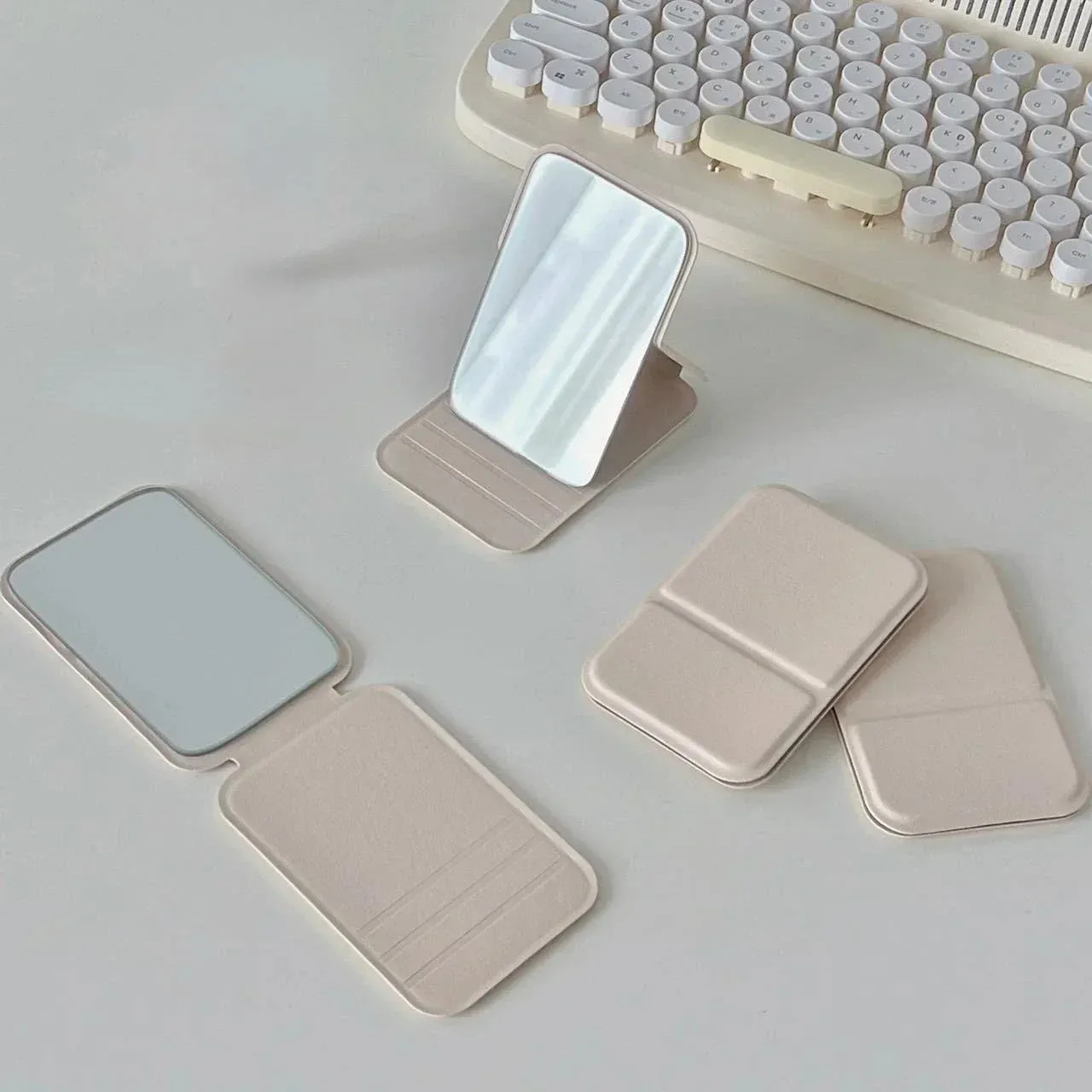 Foldable PU Leather Makeup Mirror – Portable Handheld & Desktop Compact Mirror