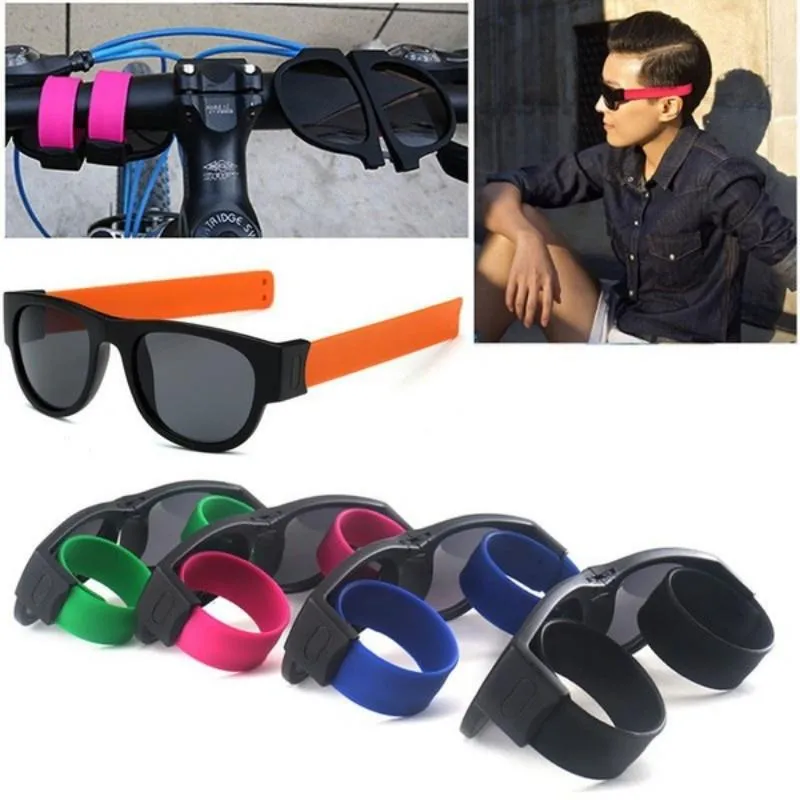 Foldable Unisex Clap Ring Sunglasses Wristband Slappable Sun Shades Snap-on Bracelet Glasses