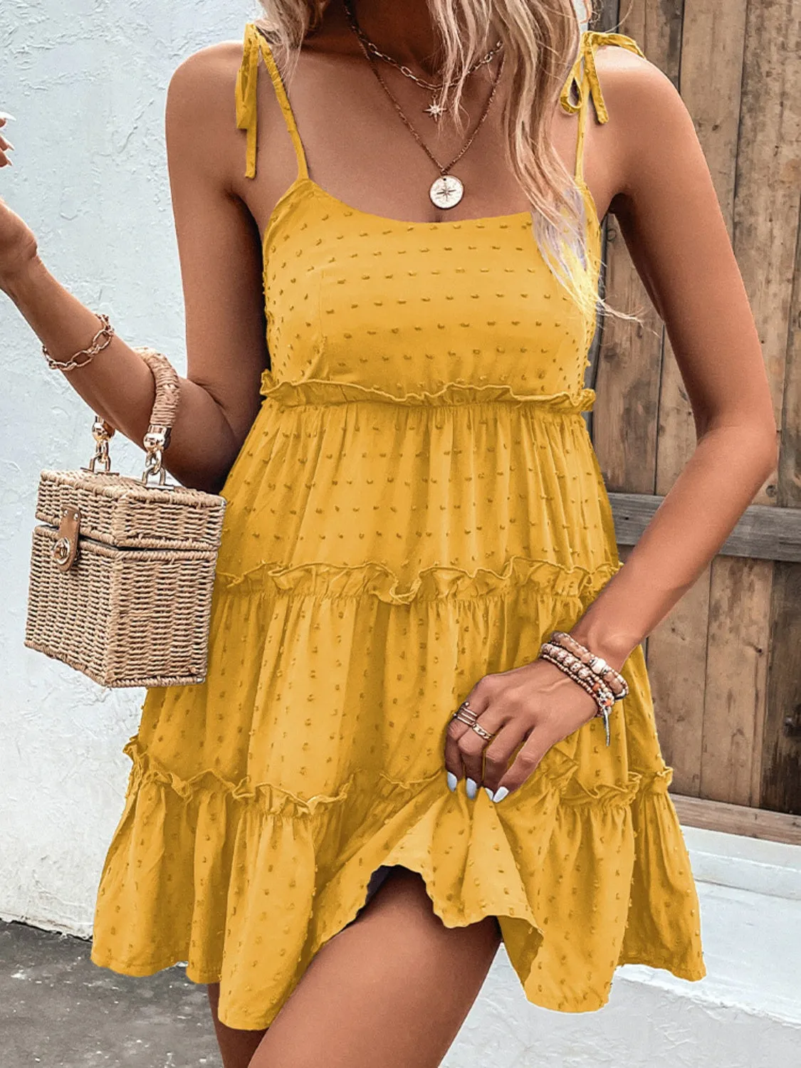 Frill Spaghetti Strap Tiered Dress (9 Colors)