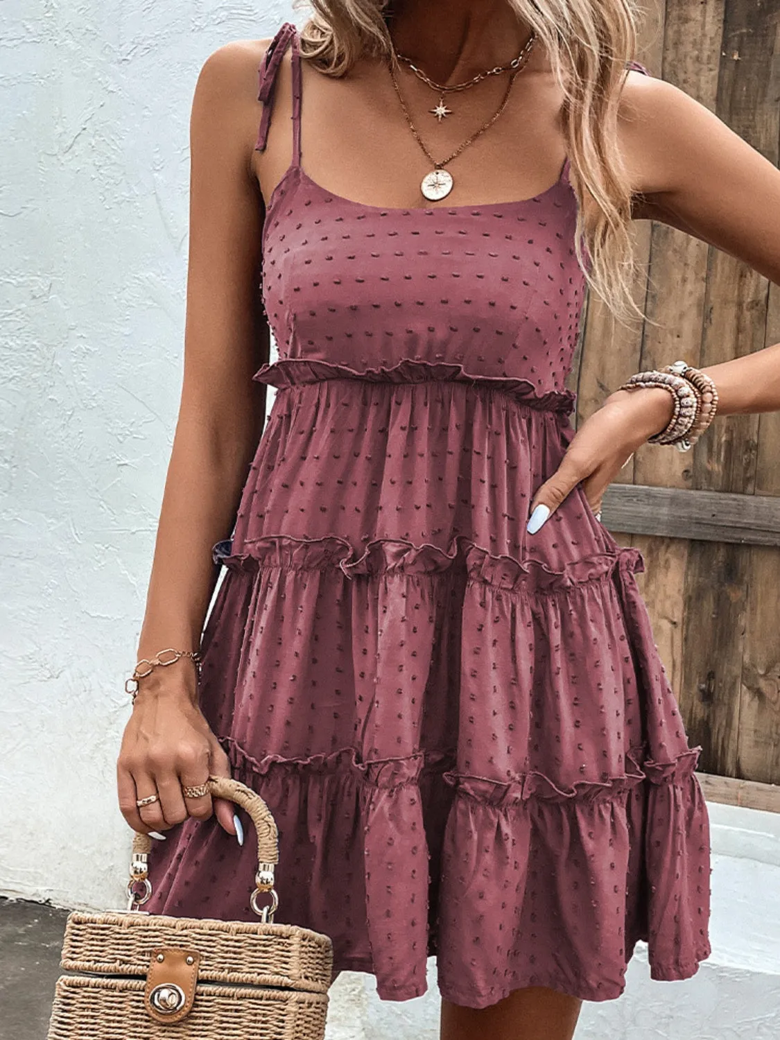 Frill Spaghetti Strap Tiered Dress (9 Colors)