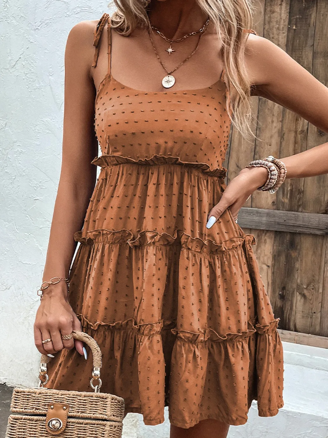 Frill Spaghetti Strap Tiered Dress (9 Colors)