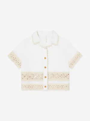 Girls Wylie Trimmed Blouse in Ivory