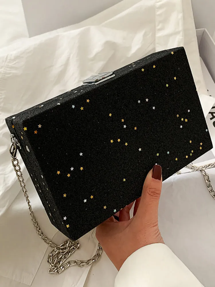 Glitter Decor Chain Box Bag