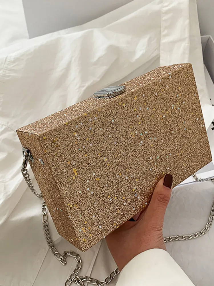 Glitter Decor Chain Box Bag