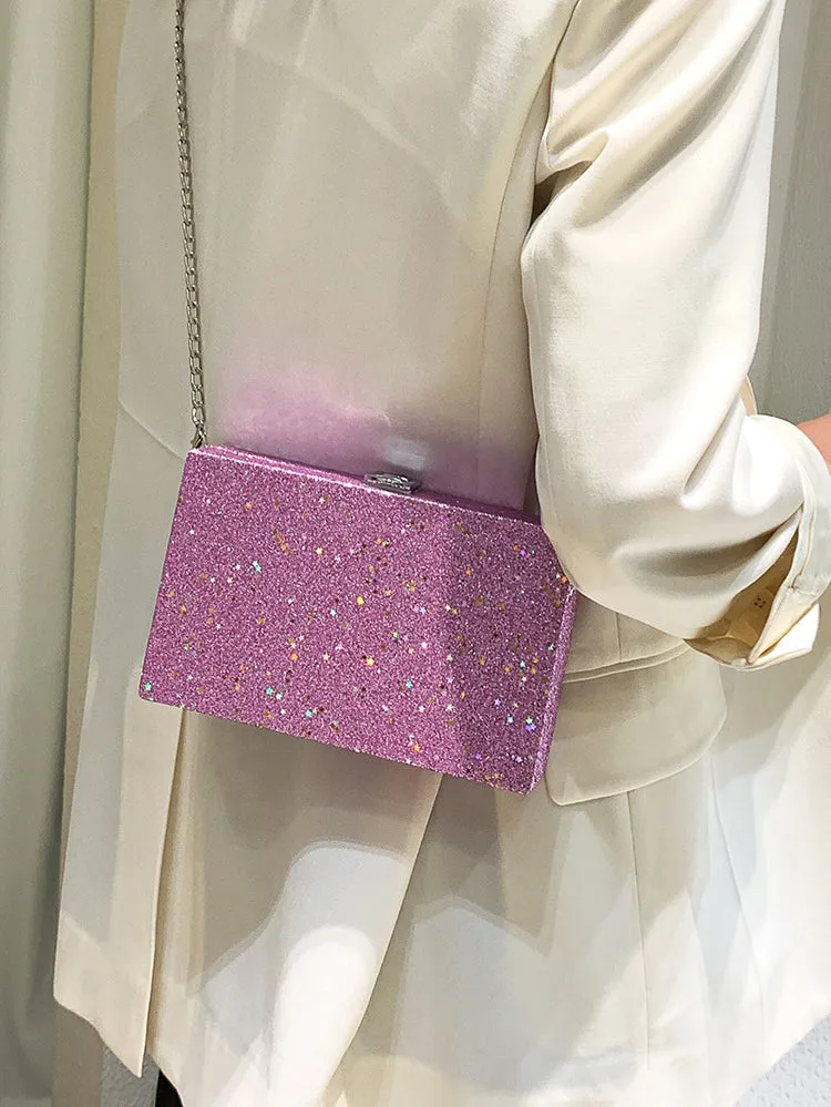 Glitter Decor Chain Box Bag