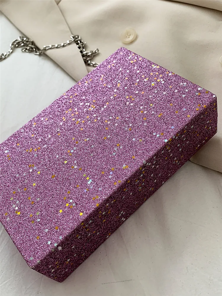 Glitter Decor Chain Box Bag