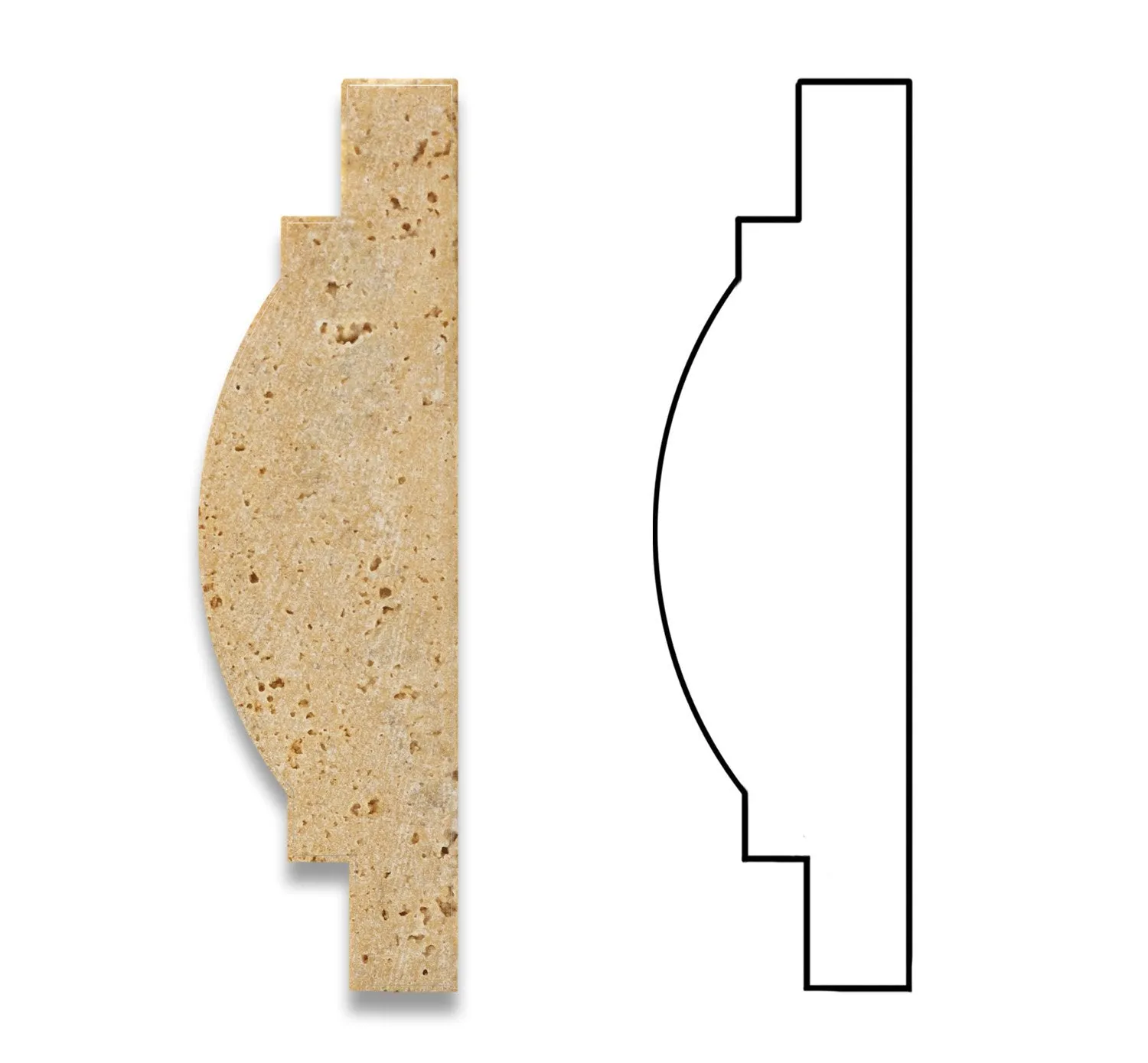Gold (Yellow) Travertine 3 X 12 Arch / Baldwin Trim Molding, Honed - 4" Sample