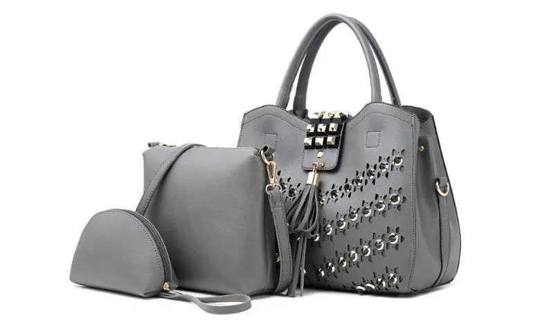Golden metalic Design 3 in 1 woman Khaki Handbags