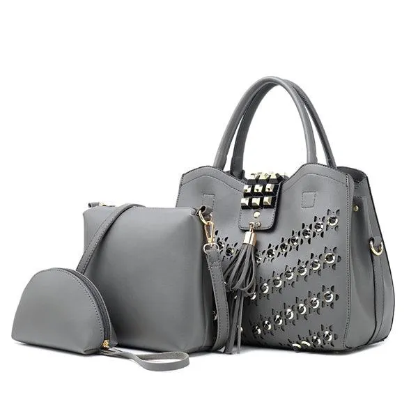 Golden metalic Design 3 in 1 woman Khaki Handbags