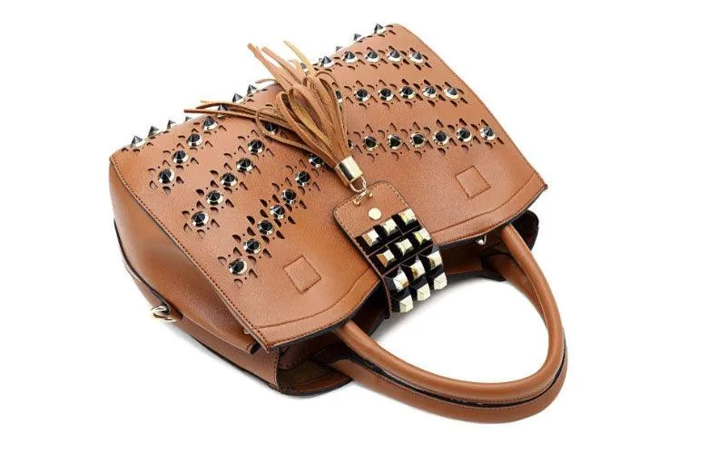 Golden metalic Design 3 in 1 woman Khaki Handbags