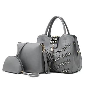 Golden metalic Design 3 in 1 woman Khaki Handbags