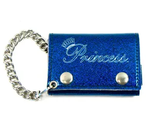 GT304-PRB  Glitter Tri-Fold Wallet w/ Chain- Princess (Blue)