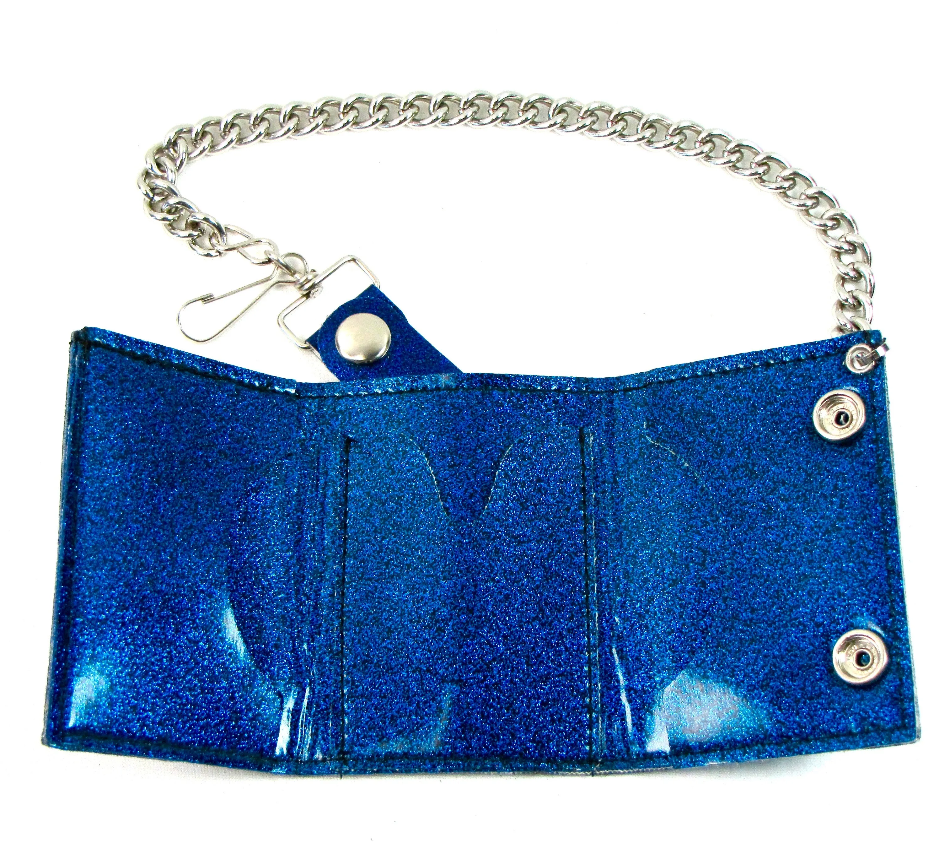 GT304-PRB  Glitter Tri-Fold Wallet w/ Chain- Princess (Blue)