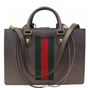 GUCCI Animalier Leather Top Handle Bag Brown 431275