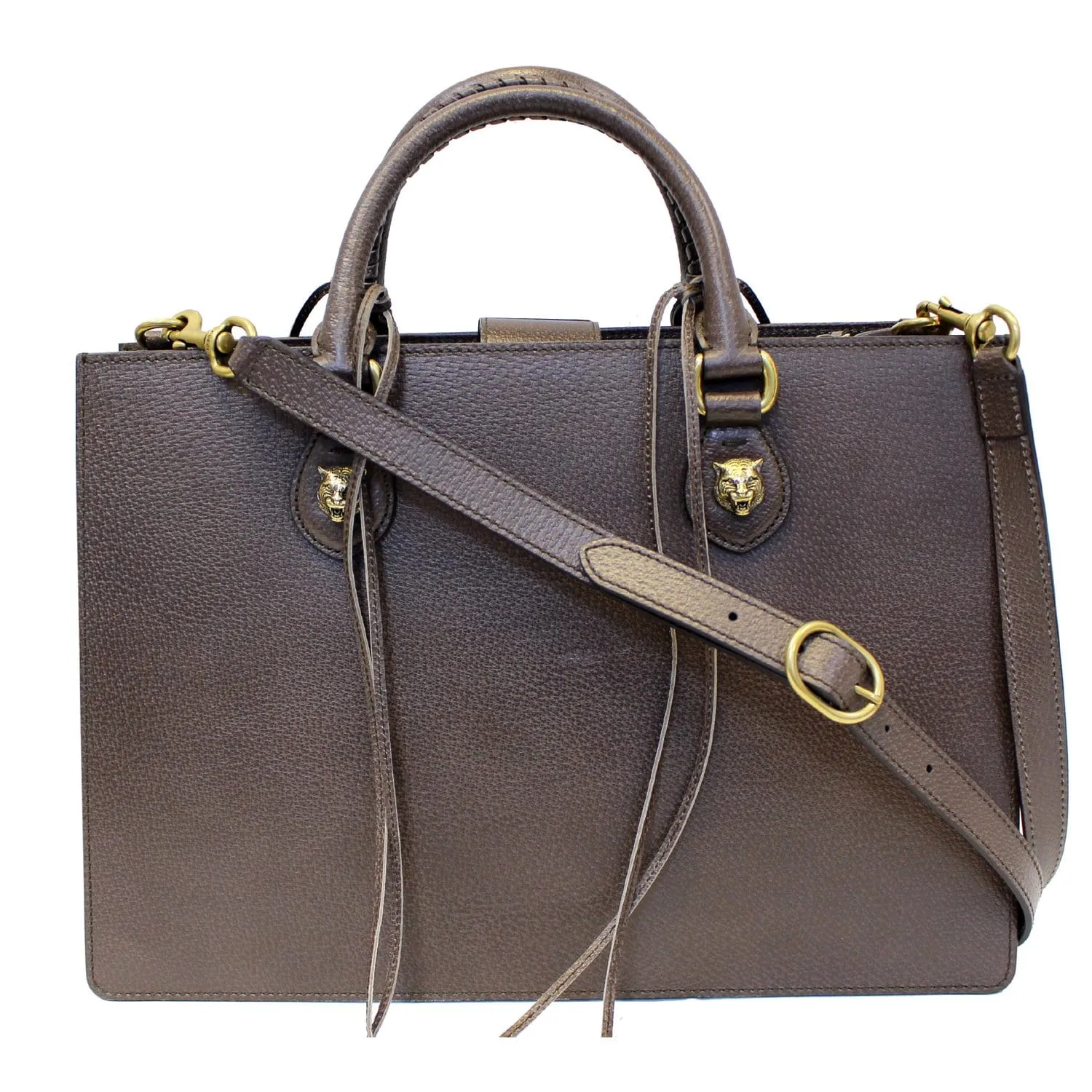 GUCCI Animalier Leather Top Handle Bag Brown 431275