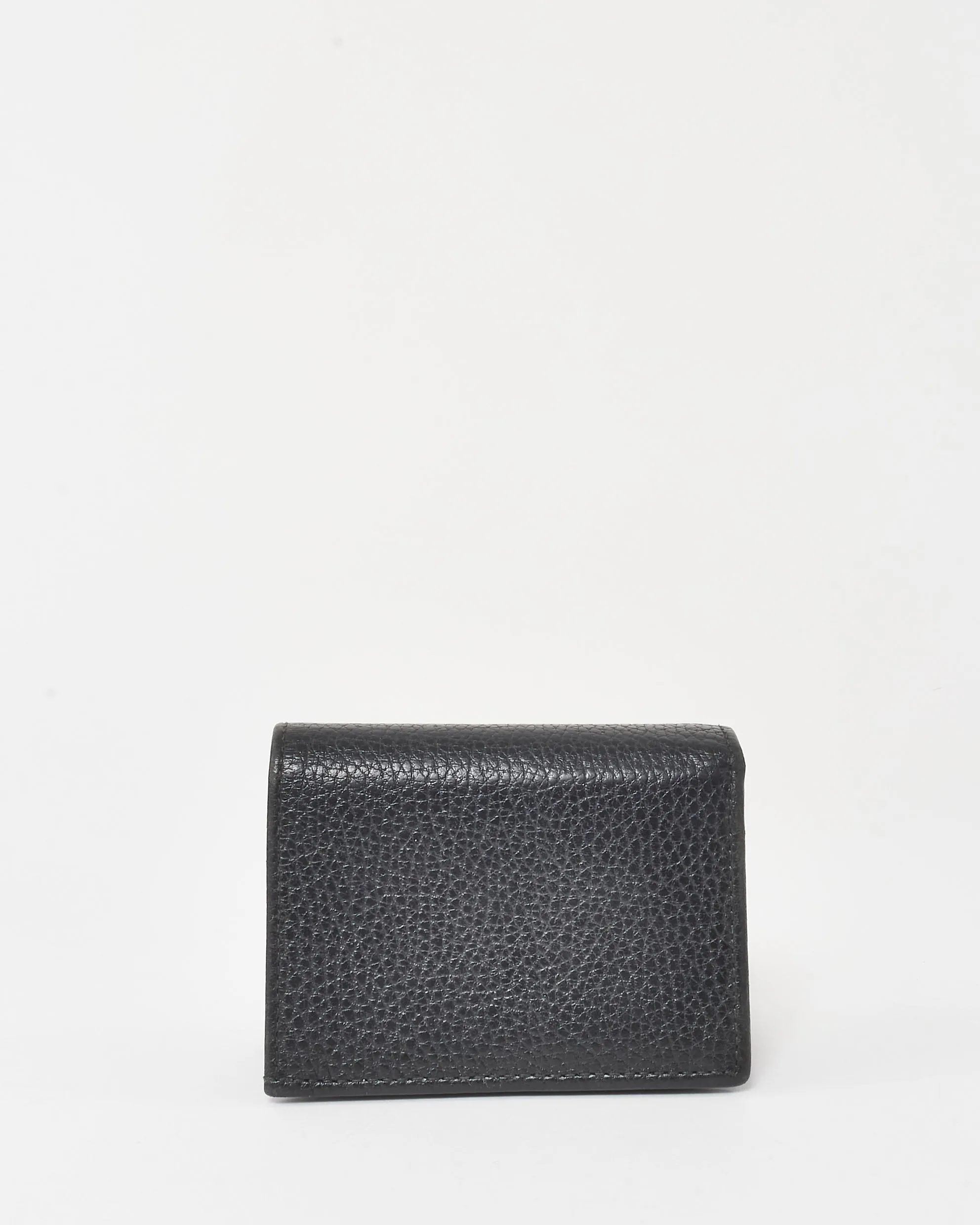 Gucci Black Pebbled Leather Double GG Card Case Wallet
