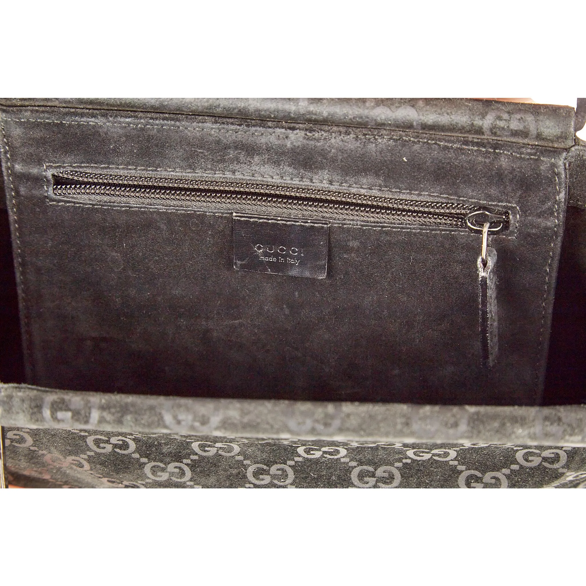 Gucci Black Suede Logo Top Handle Bag