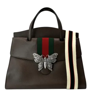 GUCCI Butterfly Linea Totem Leather Large Top Handle Shoulder Bag Brown 500772