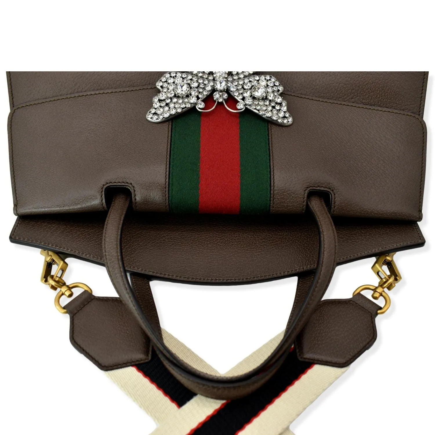 GUCCI Butterfly Linea Totem Leather Large Top Handle Shoulder Bag Brown 500772