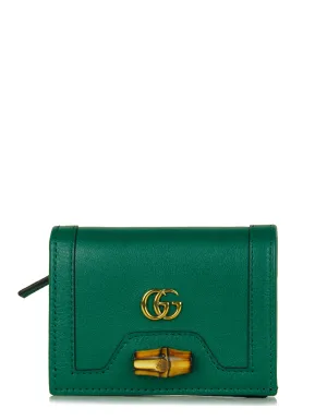 Gucci Emerald Green Calfskin Leather Diana Bamboo Card Case Wallet