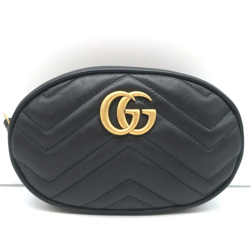 Gucci GG Marmont Belt Bag Black Matelasse Leather Size 34 NEW