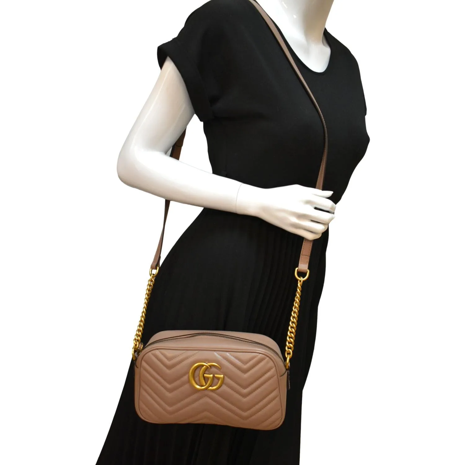 GUCCI GG Marmont Matelasse Leather Crossbody Bag Dusty Pink 447632