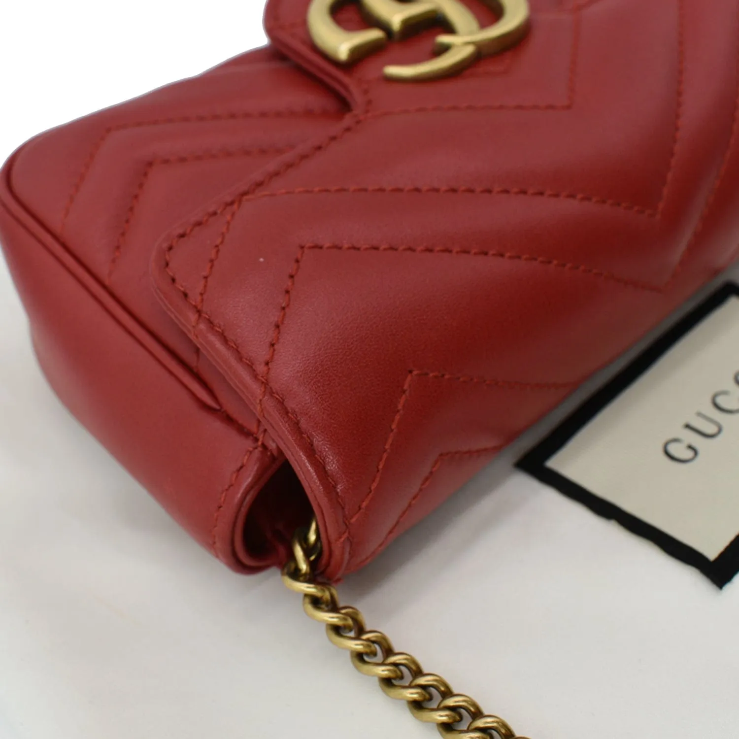 GUCCI GG Marmont Super Mini Leather Crossbody Bag Red 476433