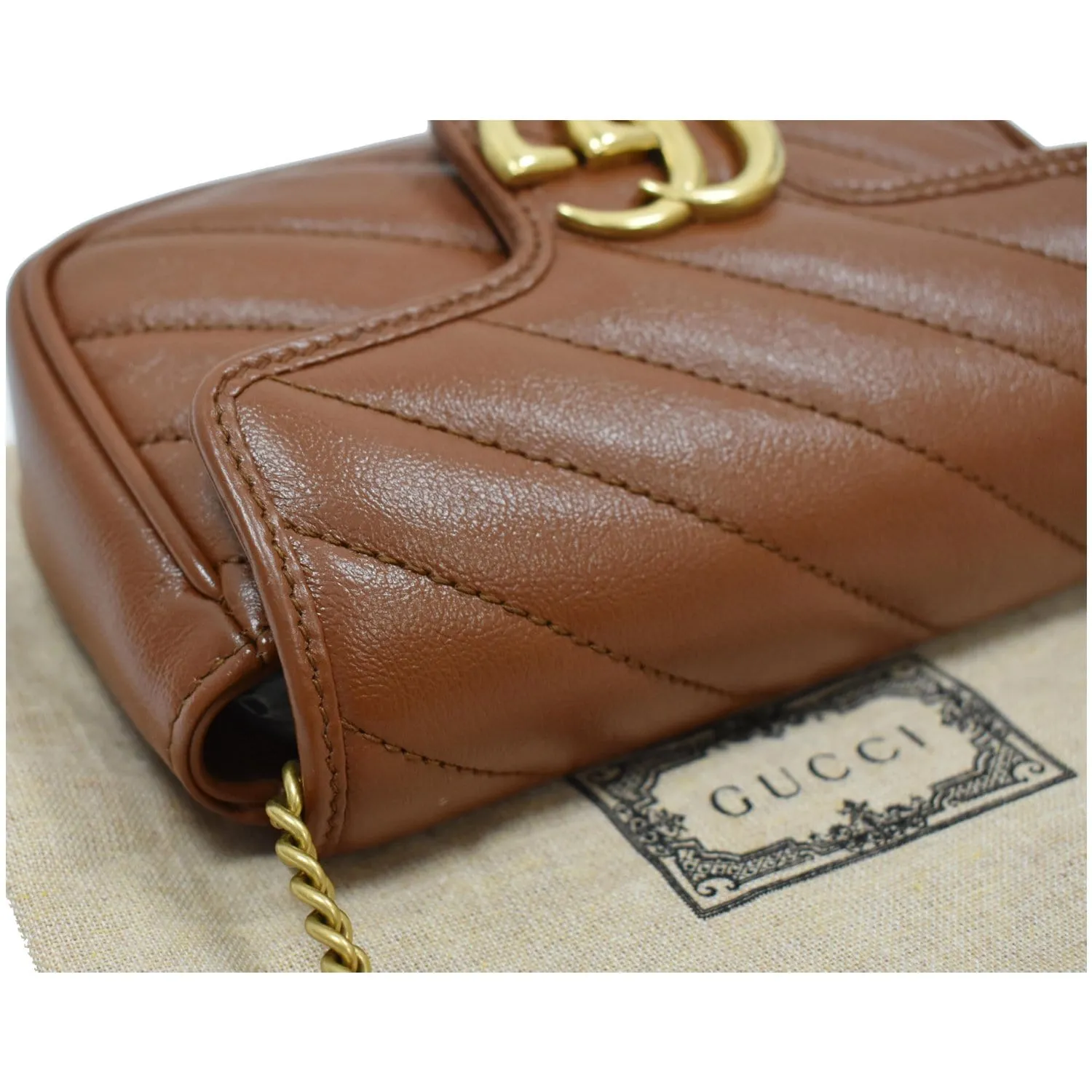 GUCCI GG Marmont Super Mini Matelasse Leather Crossbody Bag Brown 476433