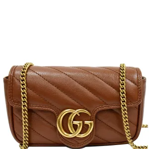 GUCCI GG Marmont Super Mini Matelasse Leather Crossbody Bag Brown 476433