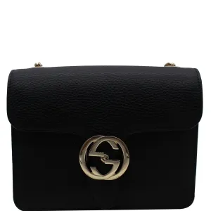 GUCCI Interlocking GG Leather Crossbody Bag Black 510304