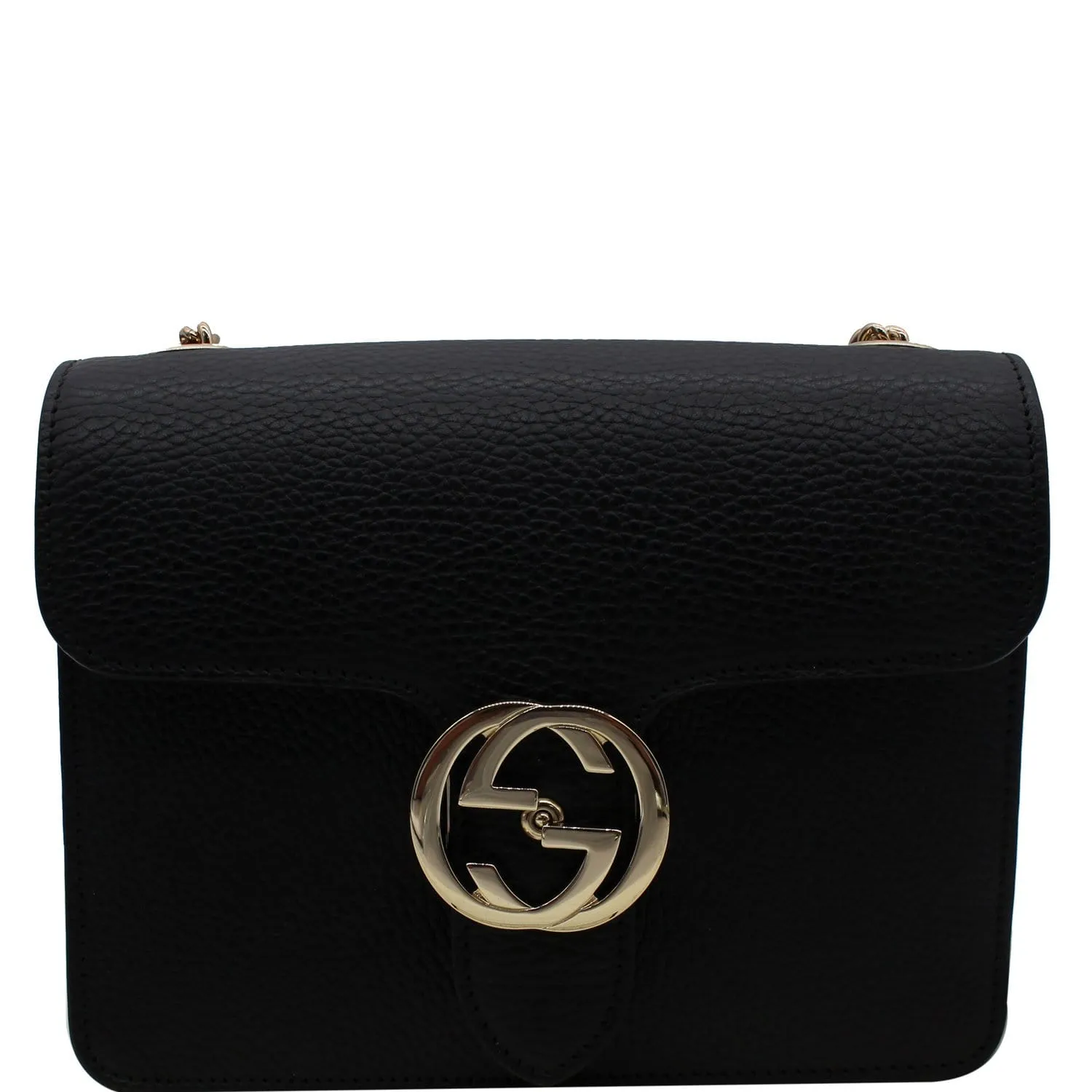GUCCI Interlocking GG Leather Crossbody Bag Black 510304