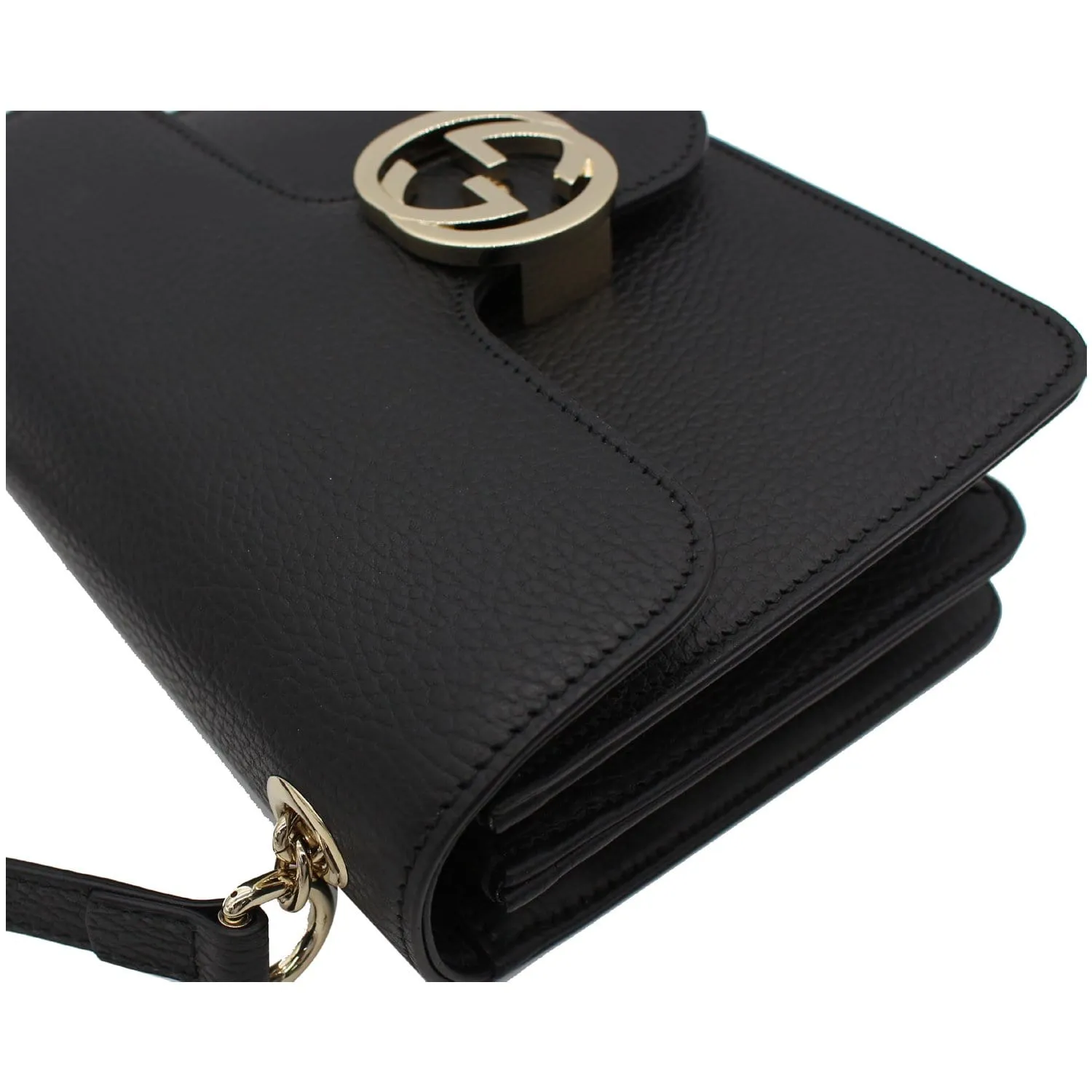 GUCCI Interlocking GG Leather Crossbody Bag Black 510304