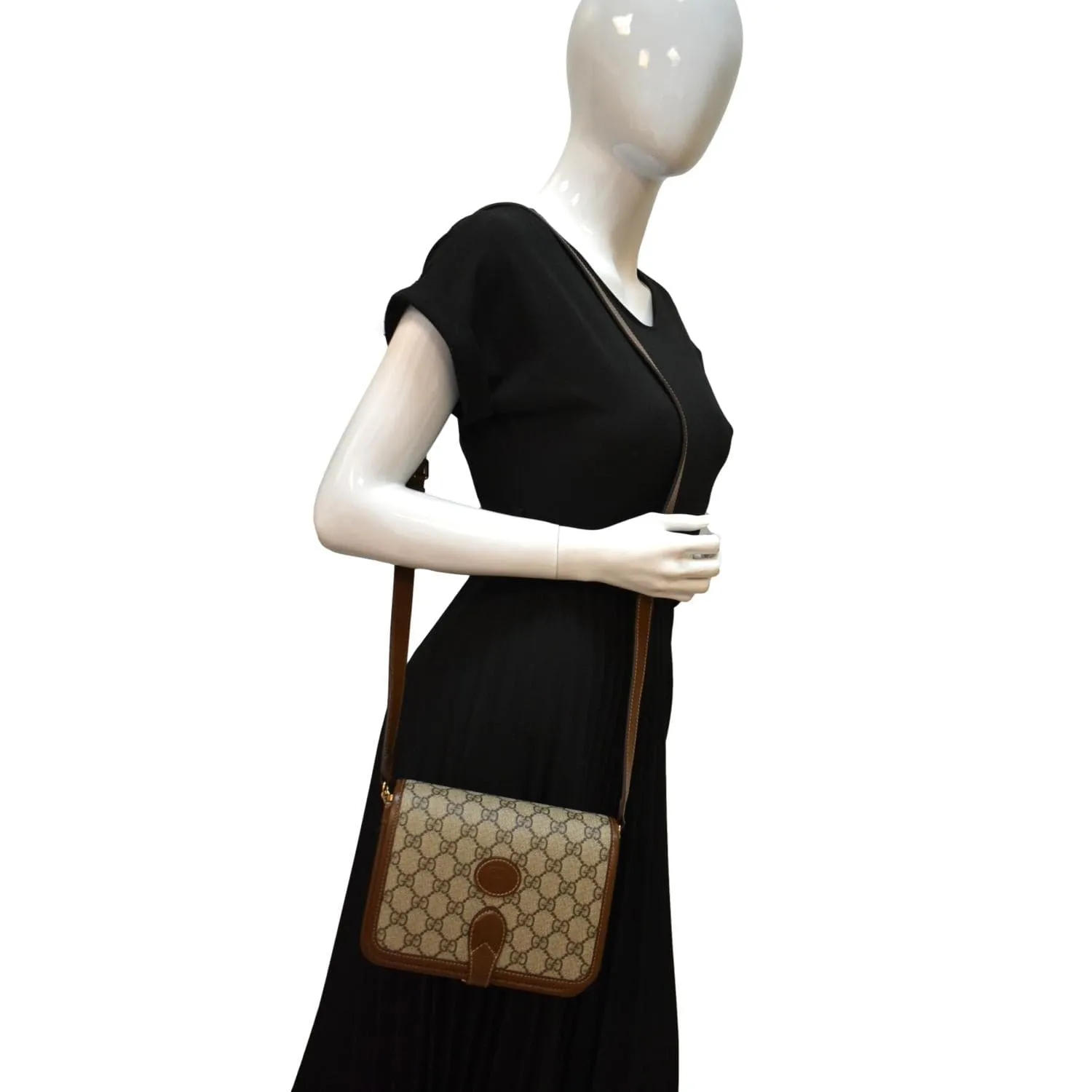 GUCCI Mini Interlocking GG ‎Supreme Canvas Crossbody Bag Beige 671620