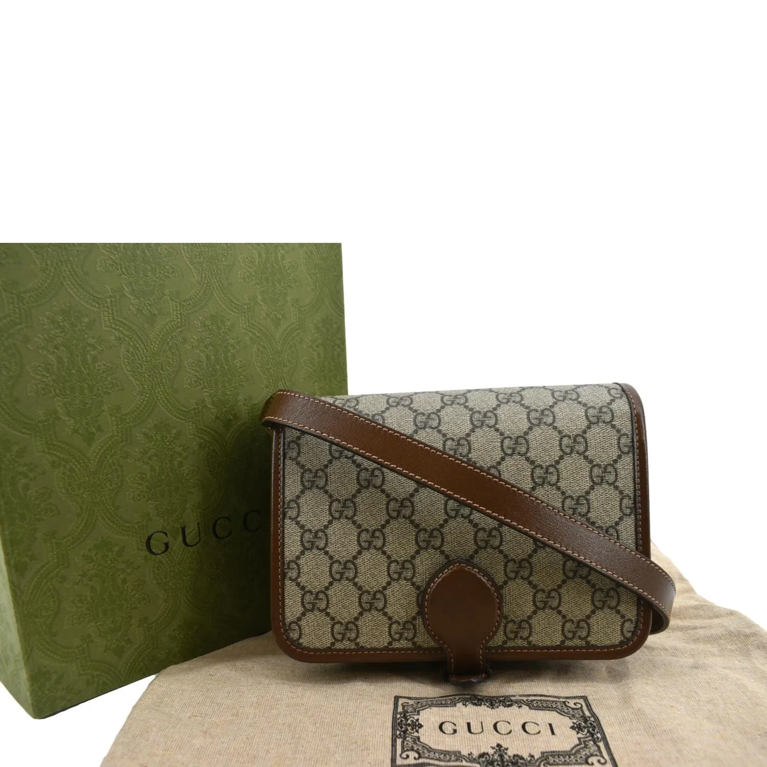 GUCCI Mini Interlocking GG ‎Supreme Canvas Crossbody Bag Beige 671620