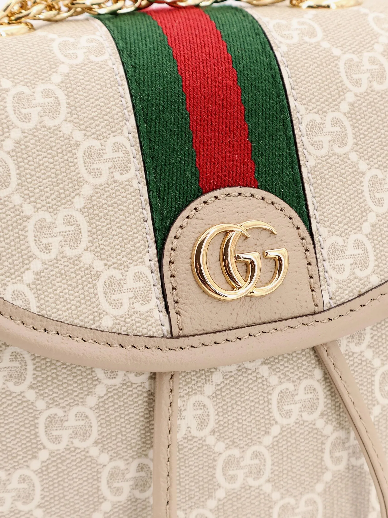 Gucci Mini Ophidia Gg Supreme Fabric And Leather Backpack With Frontal Web Band
