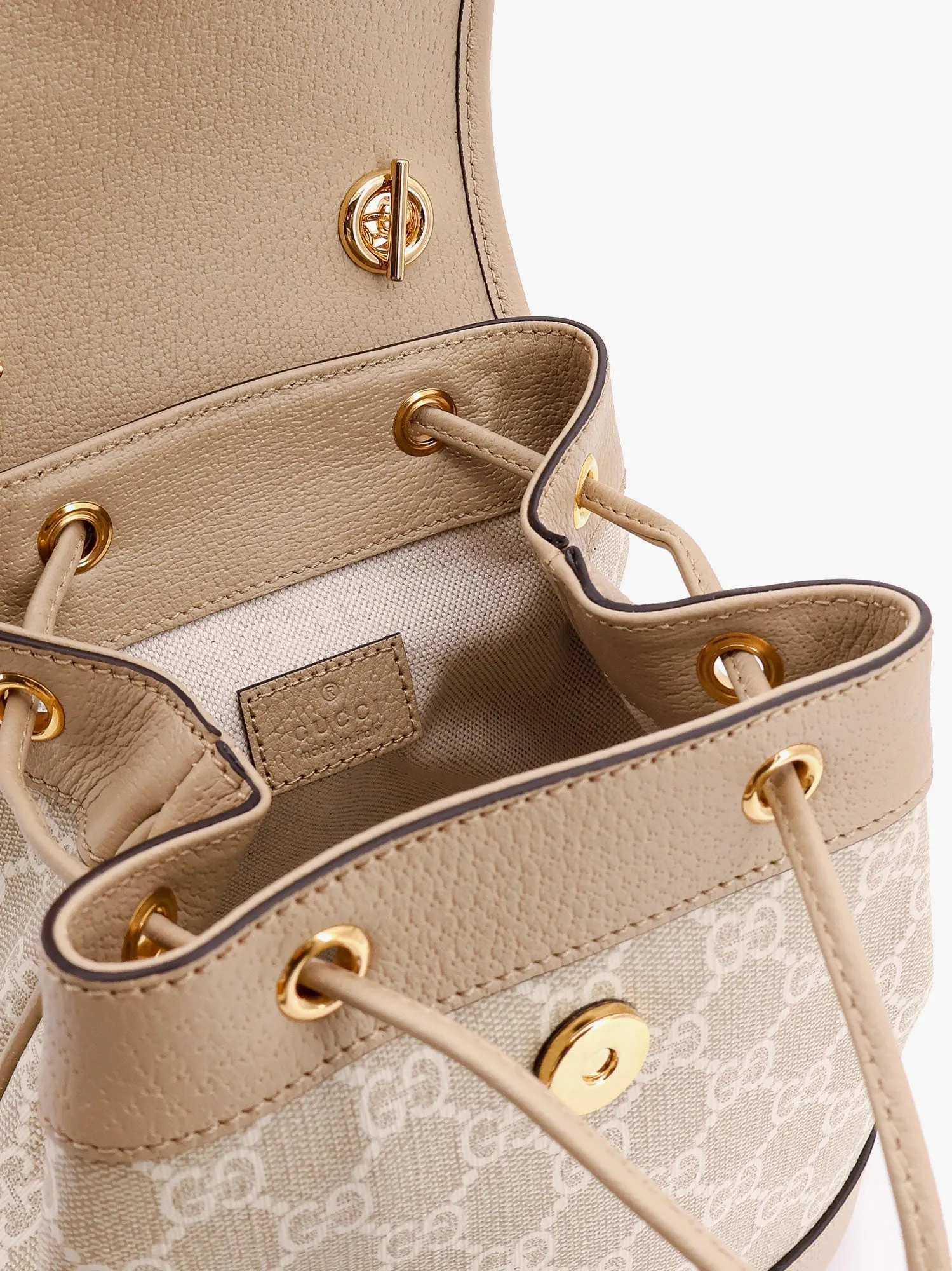 Gucci Mini Ophidia Gg Supreme Fabric And Leather Backpack With Frontal Web Band