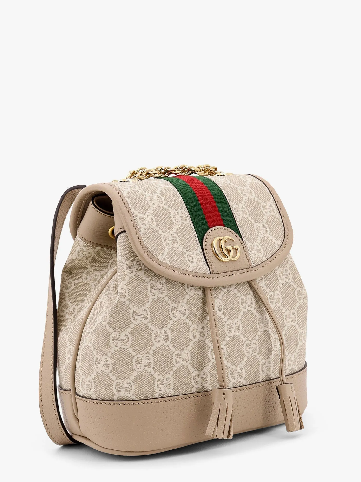 Gucci Mini Ophidia Gg Supreme Fabric And Leather Backpack With Frontal Web Band