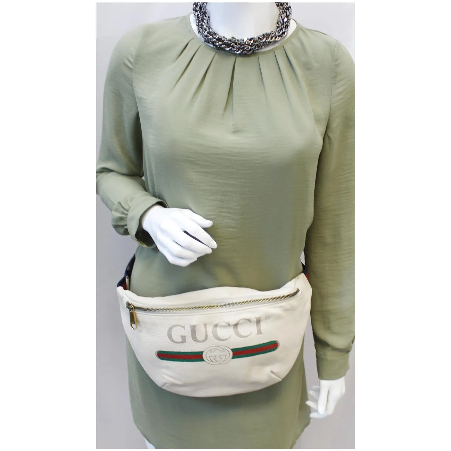 GUCCI Print Leather White Belt Waist Bum Bag Medium 530412