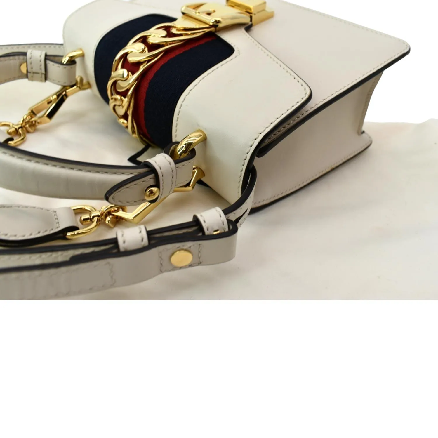 GUCCI Sylvie Mini Leather Top Handle Crossbody Bag White 470270