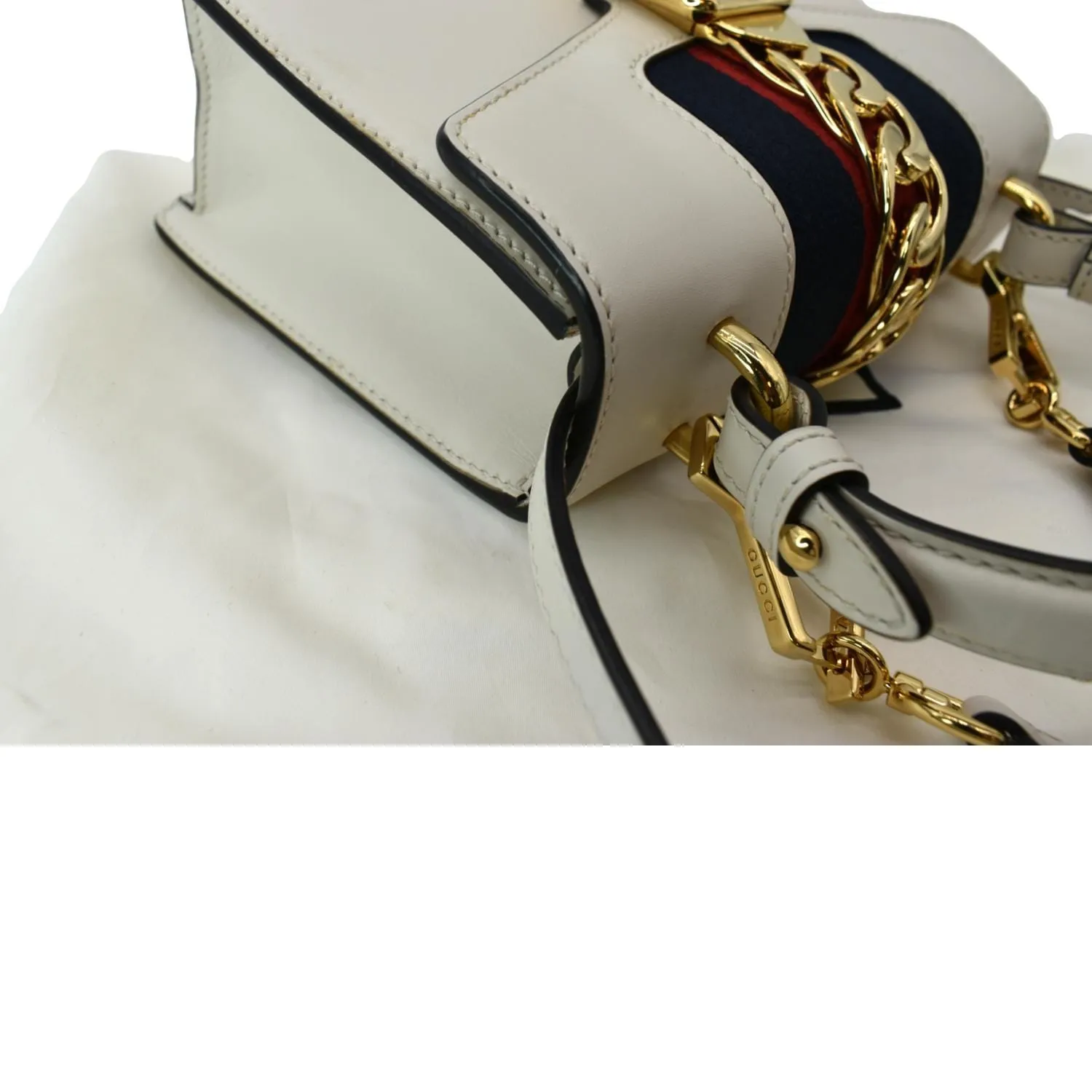 GUCCI Sylvie Mini Leather Top Handle Crossbody Bag White 470270