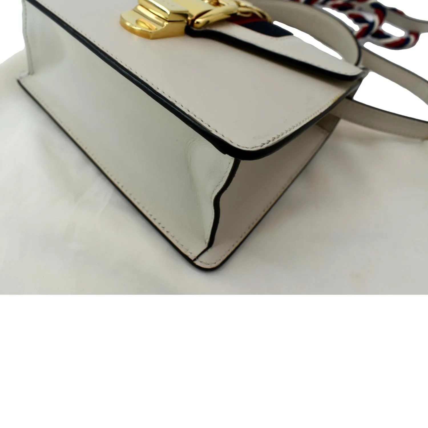 GUCCI Sylvie Mini Leather Top Handle Crossbody Bag White 470270