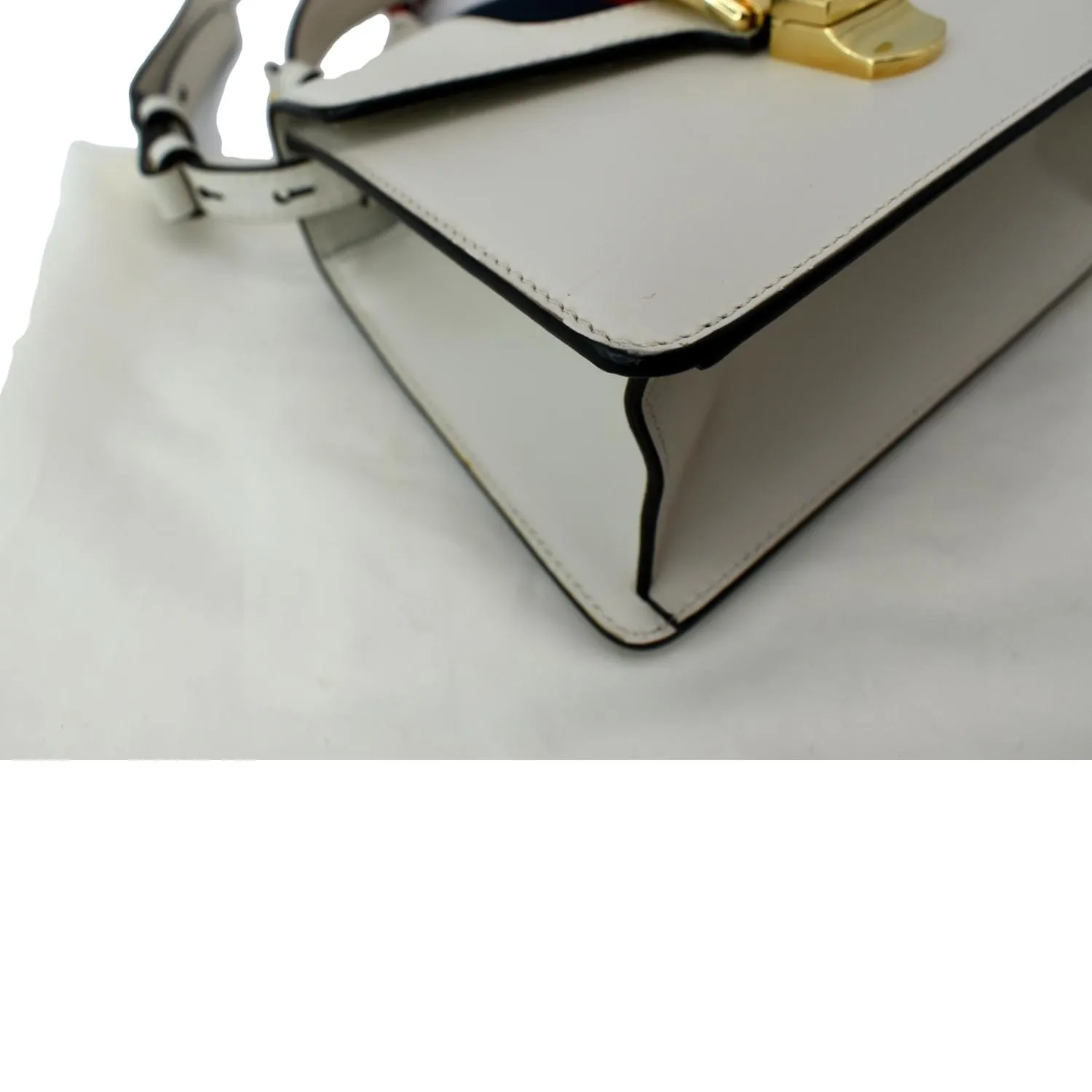 GUCCI Sylvie Mini Leather Top Handle Crossbody Bag White 470270
