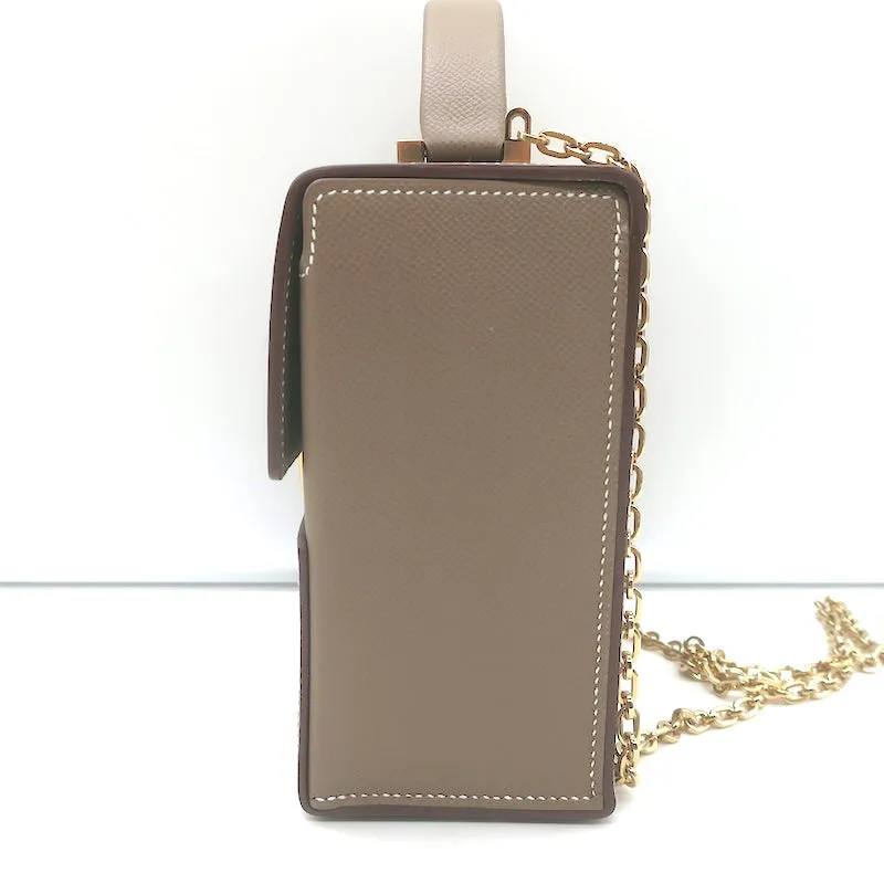 Hermes Cinhetic Boxy Top Handle Bag Etoupe Epsom Leather Chain Strap Crossbody