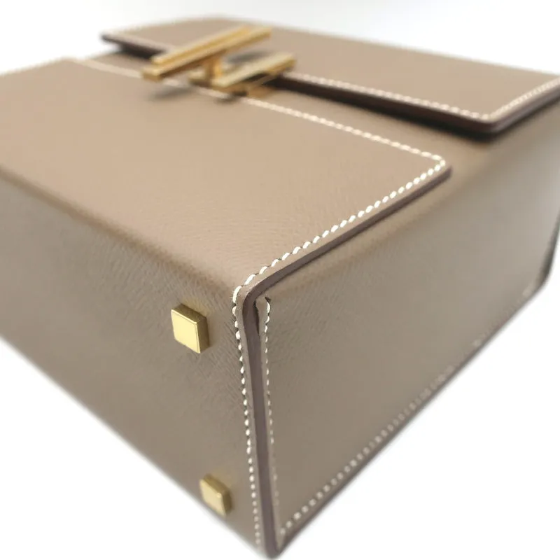 Hermes Cinhetic Boxy Top Handle Bag Etoupe Epsom Leather Chain Strap Crossbody