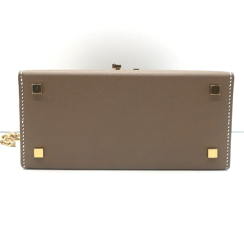Hermes Cinhetic Boxy Top Handle Bag Etoupe Epsom Leather Chain Strap Crossbody