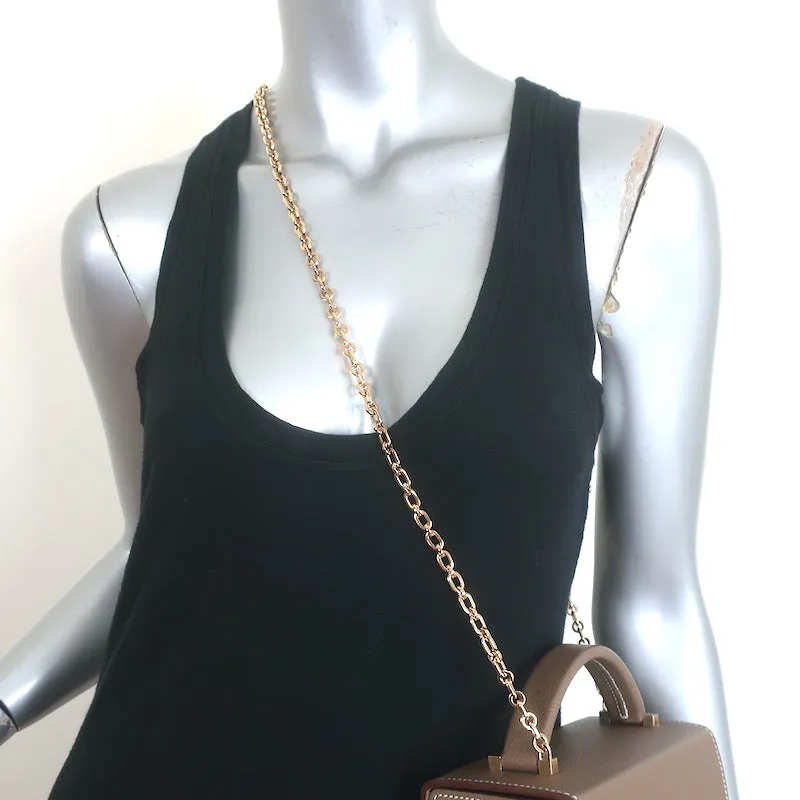 Hermes Cinhetic Boxy Top Handle Bag Etoupe Epsom Leather Chain Strap Crossbody