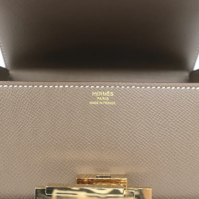 Hermes Cinhetic Boxy Top Handle Bag Etoupe Epsom Leather Chain Strap Crossbody
