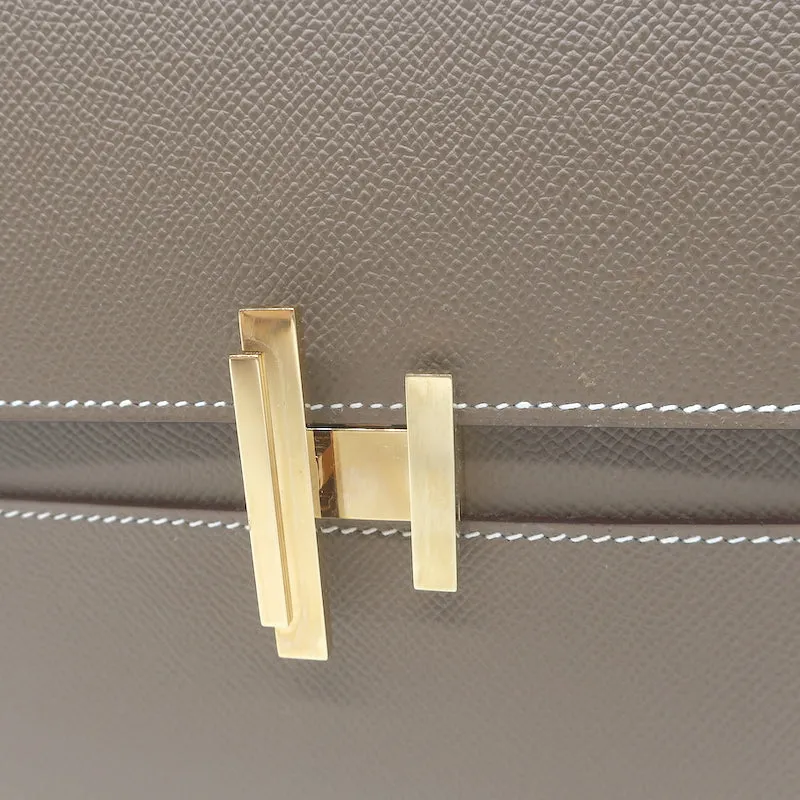 Hermes Cinhetic Boxy Top Handle Bag Etoupe Epsom Leather Chain Strap Crossbody