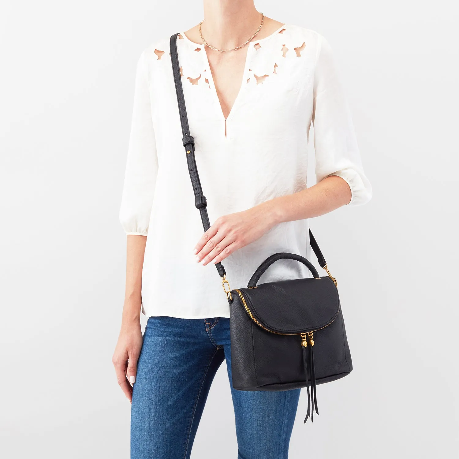 Hobo Fern Satchel Black Velvet Hide Leather